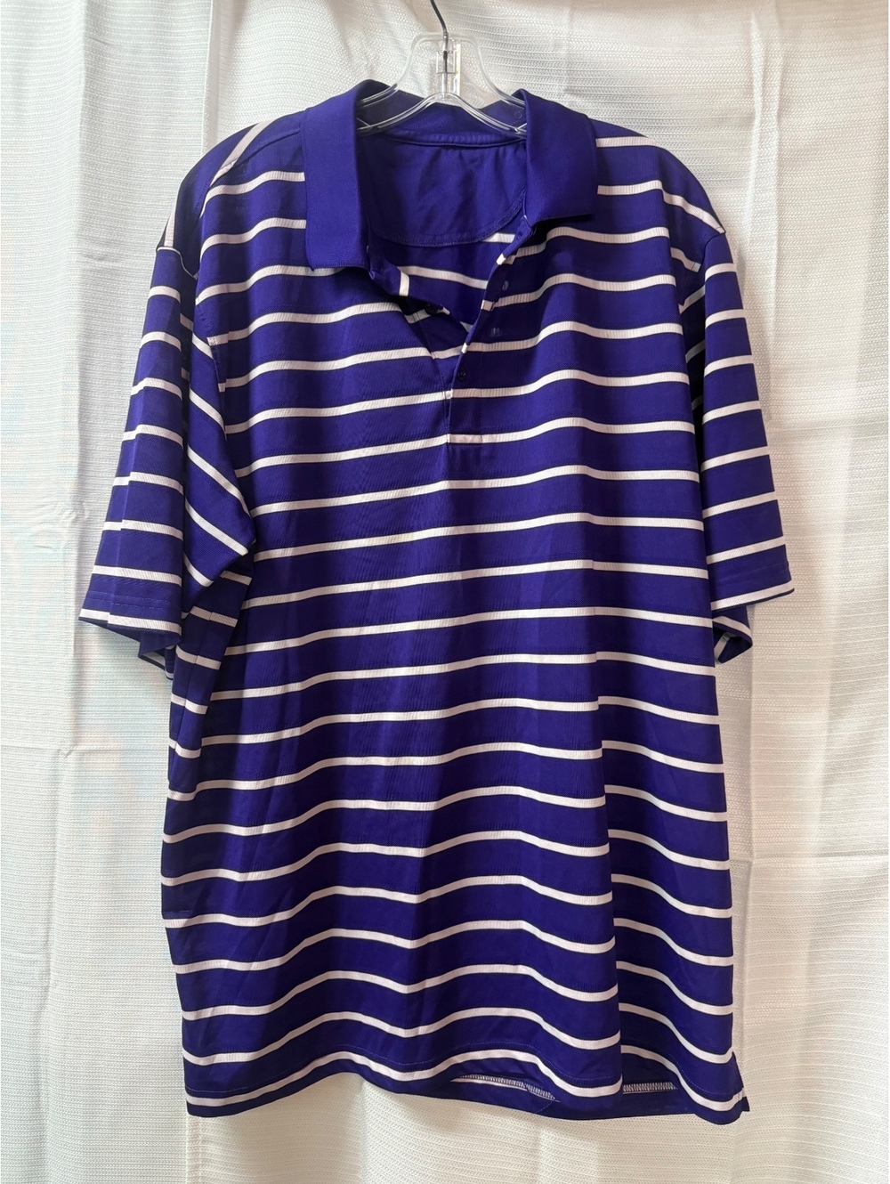 Beverly Hills Polo Club Men's Purple and White Striped Polo Shirt Size XL